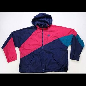 Rare VTG NIKE Spell Out Swoosh Color Block Full Zip Hooded Track Jacket 80s XL